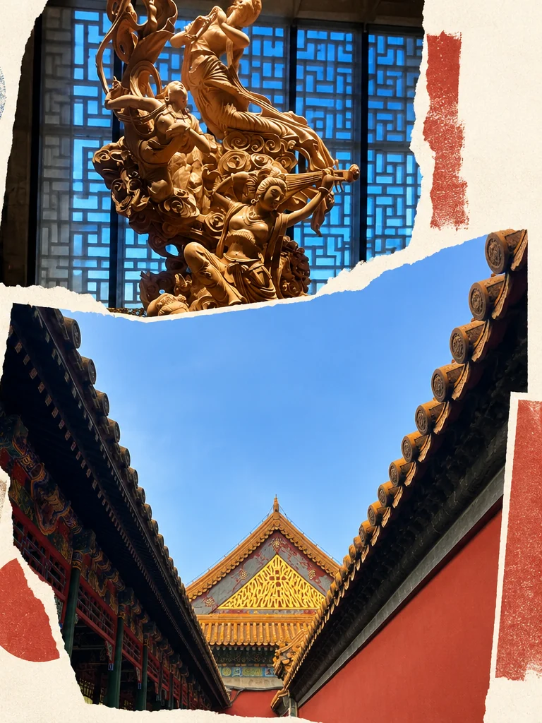 沿白墙的小路通向红墙寺庙屋檐