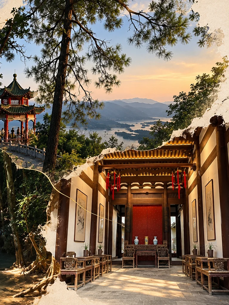 幽暗瀑布过渡到对称的红柱殿堂