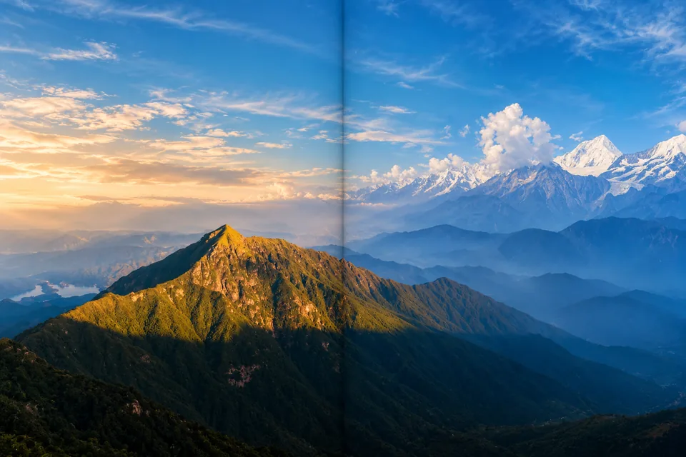 金色山脊与蓝色远山